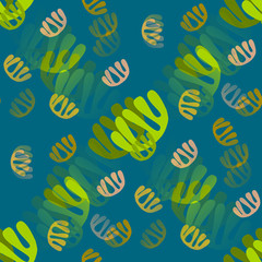 seamless pattern with colorful abstract corals and algae in the sea