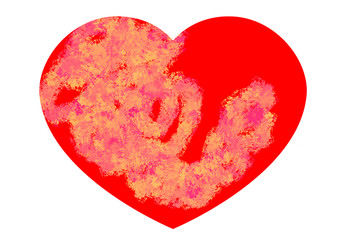 Red colored heart-shaped graphic symbol, in formation with brush strokes, on a white background.