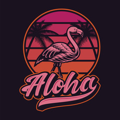 Vector illustration with flamingos in vintage style.