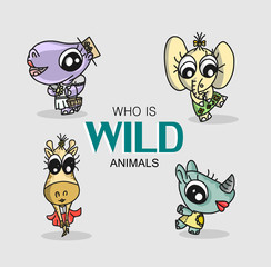 Cartoon cute animals characters vector illustrations with emotions