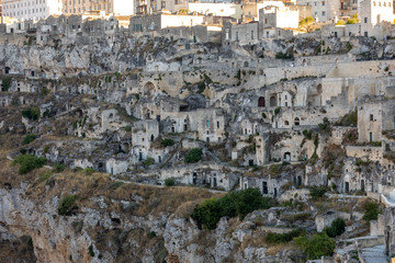 View of the Sassi di Matera a historic district in the city of Matera, well-known for their ancient cave dwellings. Basilicata. Italy