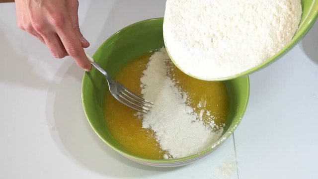 Mixing Eggs and Flour, Making a Cake, 4k

