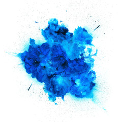 Blue explosion isolated on white background.
