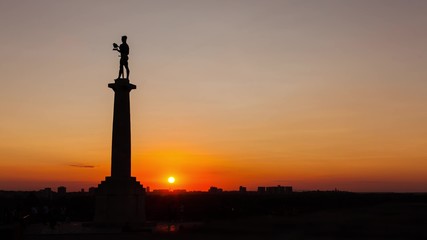 Fototapeta na wymiar Pobednik monument in the Belgrade Fortress, park during sunset. Belgrade, Serbia