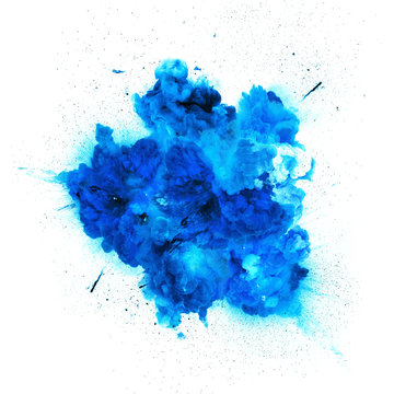 Blue explosion isolated on white background.
