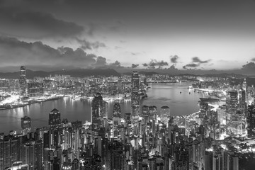 Victoria harbor of Hong Kong city at dawn