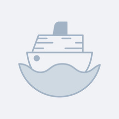 Vector modern soft icon of an ocean cruise ship in the water. It represents a concept of travelling, trip, cruise, journey. Also can be used as a logo, icon, badge or label