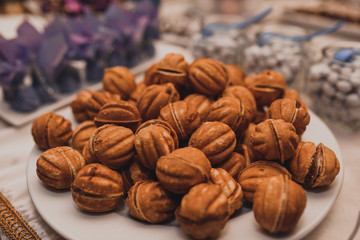 catering services in restaurant outdoor on wedding ceremony. Food and glass of champagne. restaurant