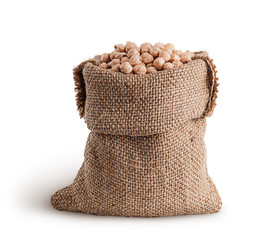 Dry chickpeas in a sack