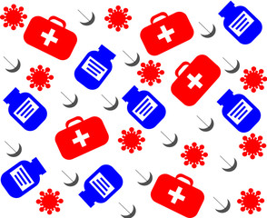 seamless pattern with the image of virus and medical supplies