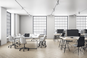 Contemporary office interior hall with computers