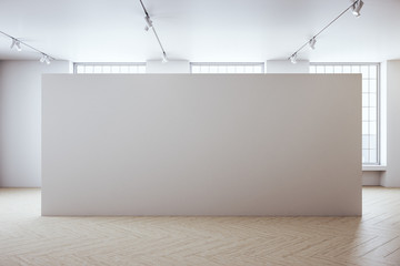 Modern concrete gallery interior with concrete blank wall