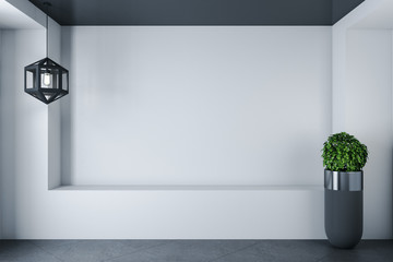 Modern gallery interior with blank wall