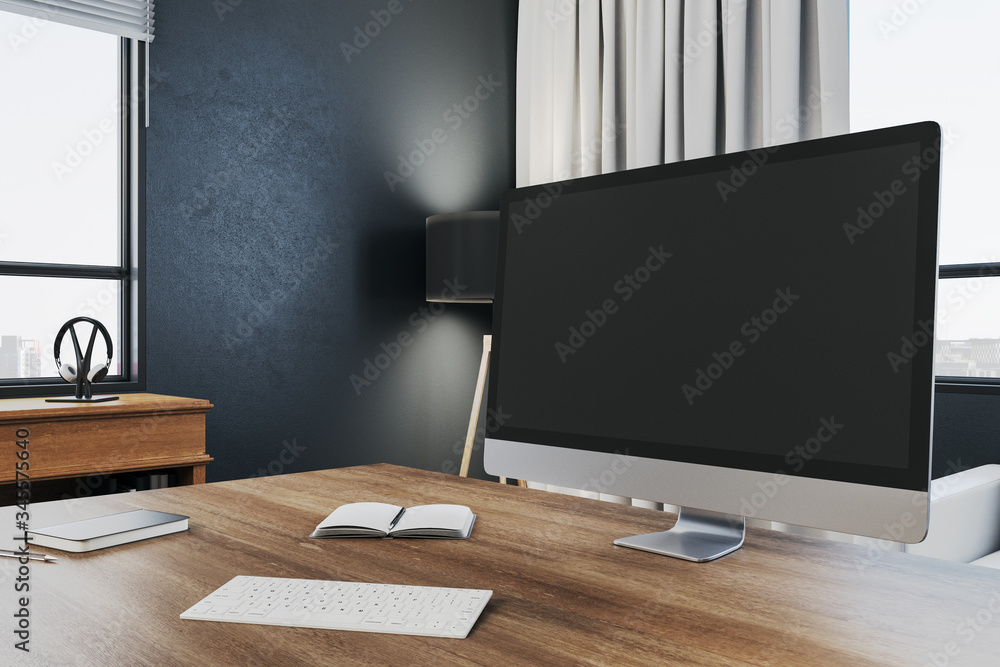 Poster computer screen on designer desktop