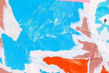 Blue and red torn shabby and crumpled old dirty paper texture background.
