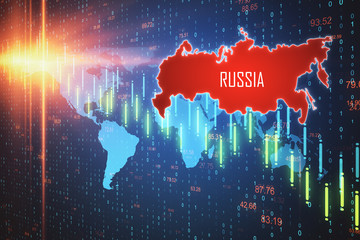 Fototapeta na wymiar Stock crash statistics hologram and map of Russia