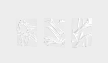 Blank transparent plastic foil wrap overlay mockup, gray background