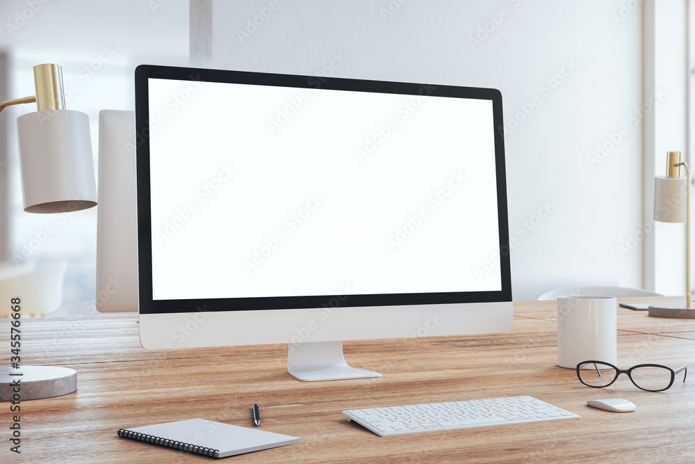 Poster empty white screen of computer monitor