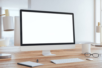 Empty white screen of computer monitor