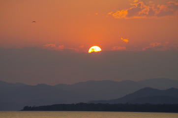 Sunset on the Calis Beach on the Aegean Sea