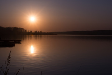 Orange sunset on the lake