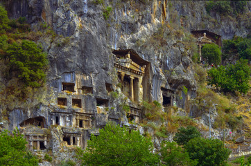 Ancient Lycian Rock tombs in Fethiye, Turkey