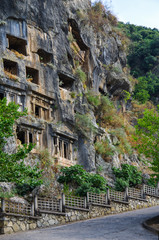 Ancient Lycian Rock tombs in Fethiye, Turkey