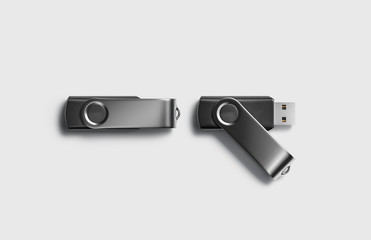 Blank black opened and closed usb stick mockup, isolated