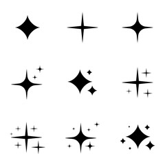 Black stars sparkles vector collection. Bright firework, decoration twinkle, shiny flash. Web design, mobile app.