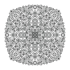 Abstract Mandala. Black and white pattern for adult coloring book. Decorative elements with stylized flowers. Oriental pattern, illustration.
