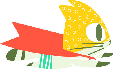 Cartoon superhero cat.  Cute animal.  The brave cat is flies. Can be used for invitation cards and drawing poster, T-shirt Print and cartoon character.