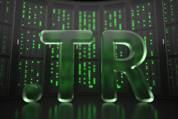 Turkish domain .tr on server room background. Internet in Turkey related conceptual 3D rendering