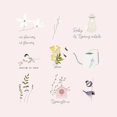 cute spring clip art little elements with hand drawn textures