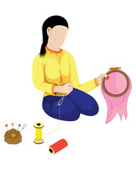 lovely woman work with handcraft vector design