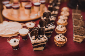 Catering services in restaurant outdoor on wedding ceremony. Food and glass of champagne. restaurant