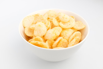Shrimp chips on white background