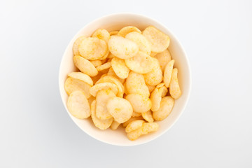 Shrimp chips on white background