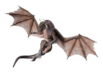 3D Rendering Fairy Tale Dragon on White