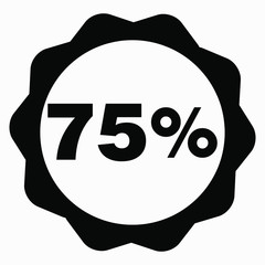The 75 percent drop icon is dark. Price drop. Interest rate reduction. Sell-out. Stock symbol. Discount. Markdown of goods. Bonus discount. Vector icon.
