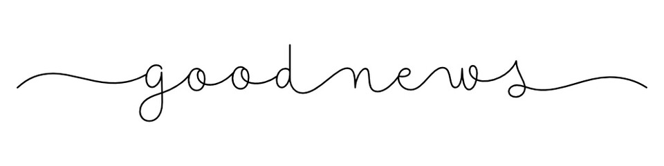 GOOD NEWS black vector monoline calligraphy banner with swashes