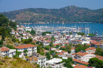 Fototapeta premium FETHIYE, TURKEY - June, 2019: View of the city from mountain