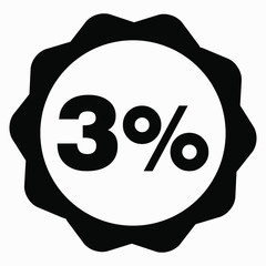 The 3  percent drop icon is dark.  Price drop. Interest rate reduction. Stock symbol. Discount. Markdown of goods. Bonus discount. Vector icon.