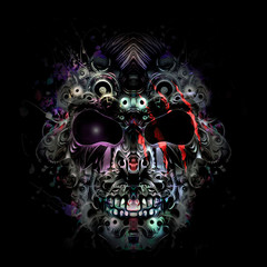 Colored robot head with creative abstract colorful spots elements on white background