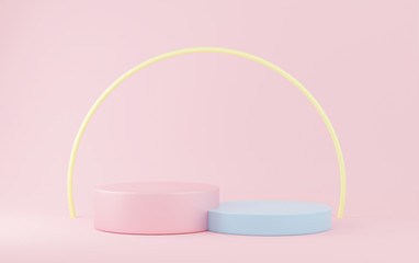3d rendering scene with composition empty colorful step cube podium for cosmetic product presentation & abstract background. Mockup Geometric shape in pink pastel colors. Minimal design empty space.