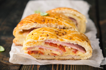 Neapolitan bread. Cheese and Ham Filled Bread