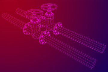 Oil pipeline with valve business concept. Finance economy polygonal petrol production. Petroleum fuel industry transportation line. Wireframe low poly mesh vector illustration.