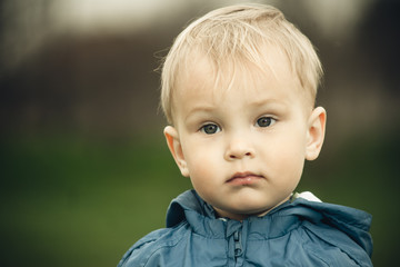 close-up portrait of a little boy with blond hair