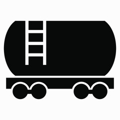 Fuel rail car icon. Railway tank. Oil tank. Transportation of gasoline. Vector icon.