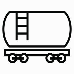 Fuel rail car icon. Railway tank. Oil tank. Transportation of gasoline. Vector icon.