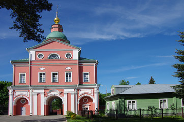 Fototapeta na wymiar Khotkovo, Moscow Oblast, Russia - May, 2019: Pokrovsky Hotkov Monastery in sunny spring day
